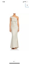 Eliza J Champagne Metallic Knit One-Shoulder Dress 18