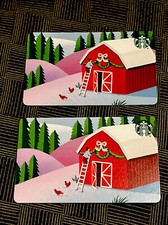 2023 STARBUCKS TWO CHRISTMAS GIFT CARDS SNOWY BARN & CHICKENS NEW FAST  SHIP
