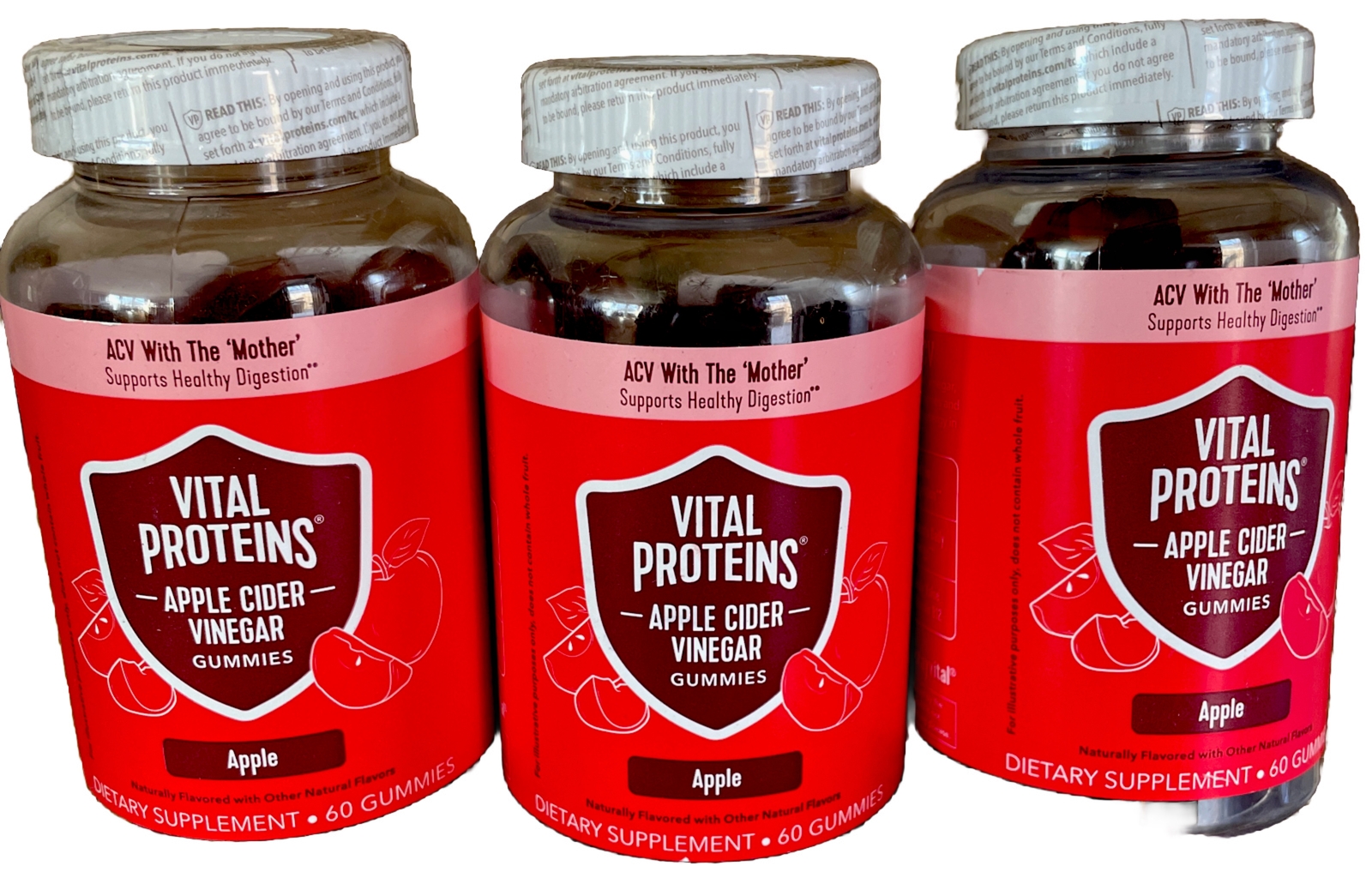 x3 Apple Cider Vinegar Gummy 60x3 Count by Vital Proteins Clearance