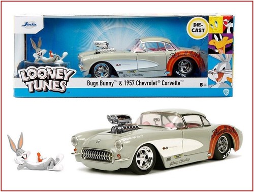 Jada Looney Tunes BUGS BUNNY & 1957 Chevrolet CORVETTE Car & Figure 1:24 🌟NEW🌟