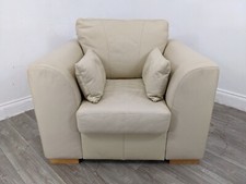 ARMCHAIR Cream Leather Removable Cushions Beech Feet Classic Style FREE DELIVERY