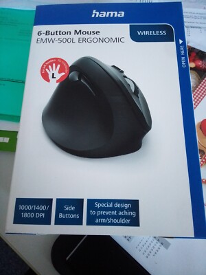 Hama EMW-500L Linkshänder Wireless ergonomisch kabellos Maus 1000-1800 DPI