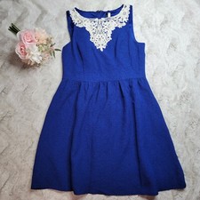 Kensie Royal Blue White Crochet Lace Collar Accent Sleeveless Dress Size S