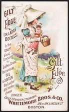 Vintage trade card GILT EDGE shoe dressing girl pictured Whittemore Bros Boston