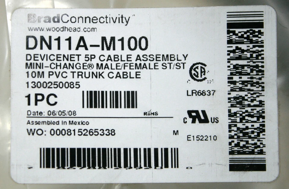 Brad Harrison DN11A-M100 1300250085 Devicenet 5P 10M Trunk Cable Male Female ST - Image 2 of 4