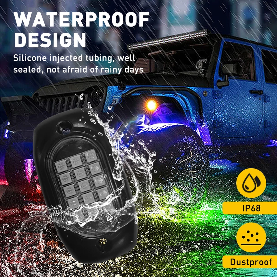 Kit de 10x cápsulas LED RGB luces de roca debajo de la carrocería luz de neón para Ford F-150 F-250 F-350 Foto 3 de 4