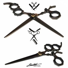 Pro Level Barber Scissors/Shears in Black With Tension Screw  Swivel Thumb Rest