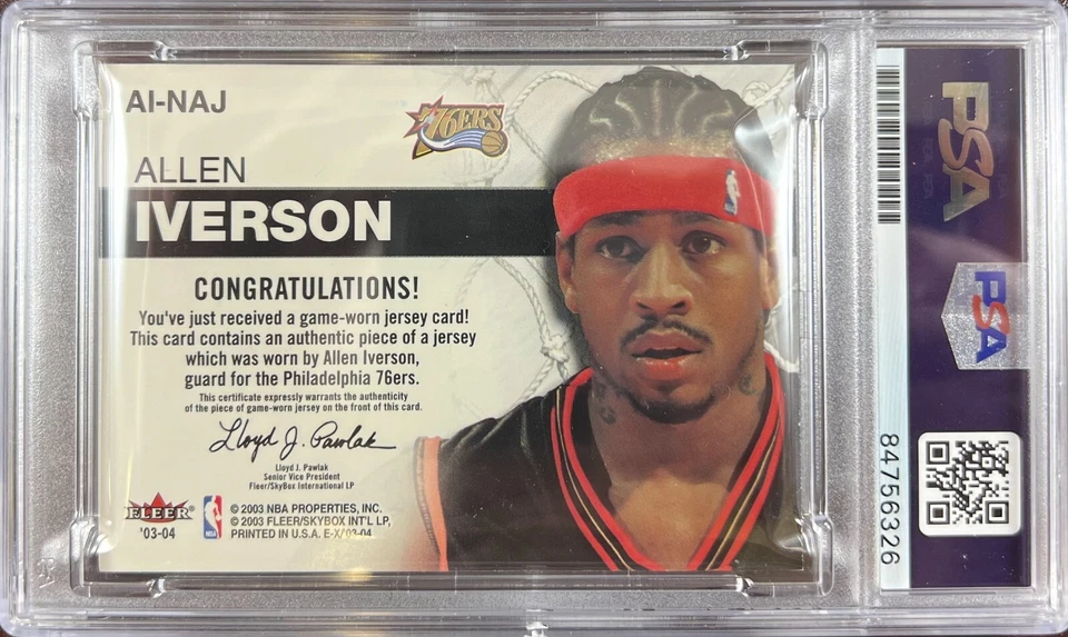 Allen Iverson auto card 2003 Fleer EX Game Used Philadelphia 76ers PSA Encap - Image 2 of 3