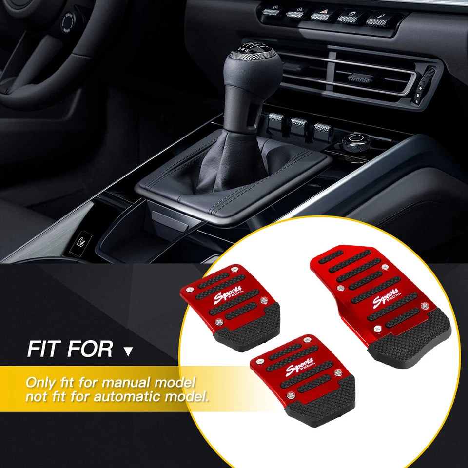 Red Universal Non-Slip Manual Gas Brake Foot Pedal Pad Cover Protector Decor Kit - Image 2 of 4