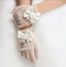 Flower Baby Girls Bow Tie Lace Party Ivory Gloves