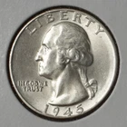 1945-P 25C Washington Quarter - UNC - Brilliant Gem (actual coin pictured)