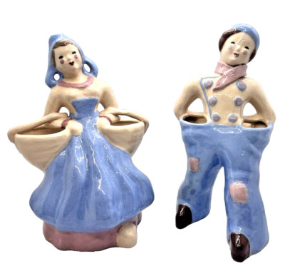Vintage KIM WARD of Hollywood Hand Painted Boy & Girl Porcelain Planters Signed