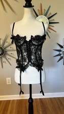 NEW Victoria's Secret 34B Black Corset Garter Bustier Sheer Lace Gold Label