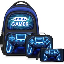 School Backpack for Boys - 3pcs Gamer Boys Backpack with Lunch Box Set for Kids
