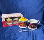Vintage 1995 Coca-Cola Sugar Bowl with Lid and Creamer By Enesco Co Pre Owned
