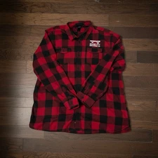 Island City Brewing Co Burnside Plaid Red Lumberjack Button Flannel Shirt 3XL 