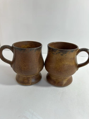 Vintage McCoy Pottery  Canyon Mesa Set Of 2 Pedestal  Mug Cup Brown Stamped