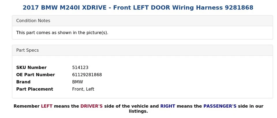 Жгут проводов для передней левой двери 2017 BMW M240I XDRIVE 9281868 - Изображение 3 из 4