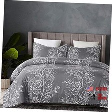 Vaulia Soft Microfiber Duvet Cover Size and White Floral Branches King Grey