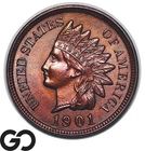 1901 Indian Head Cent Penny, Lustrous Solid Gem BU++, Four Full Diamonds