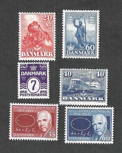 Denmark - Scott's # 92, 302, 303, 351, 409 and 410 all mint hinged