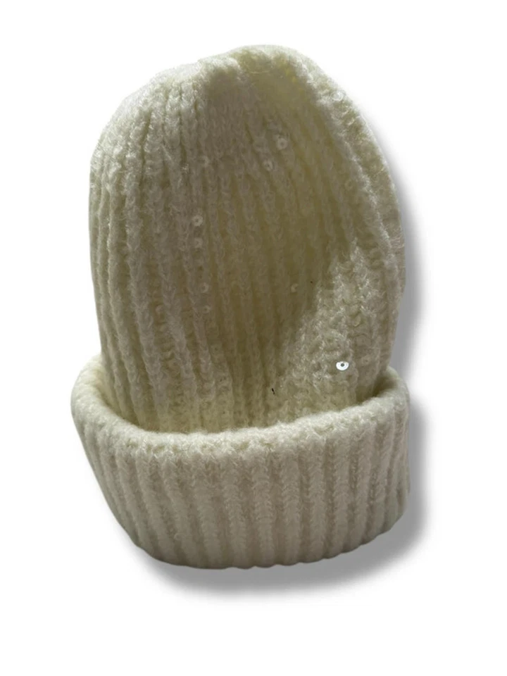 George Cream Knit Beanie Hat with Sequins Soft Winter Warm Sparkle One Size - Image 4 of 4