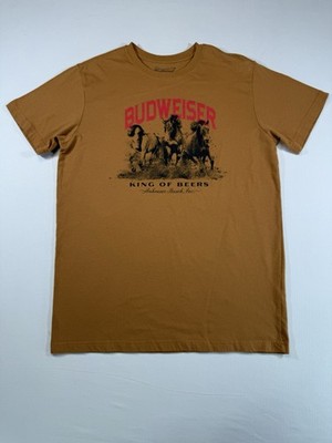 Budweiser King of Beers Graphic T-Shirt Men s Medium Brown Horses Tee