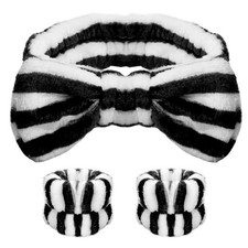 Makeup Spa Headband Wristband Set for Face Washing Black White