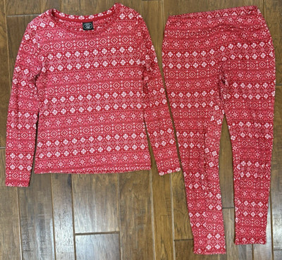 Laura Ashley Pajama Set S Red Pants Long Sleeve Fair Isle Holiday Cozy Ribbed
