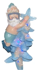 Lights UP Coastal Nautical Santa on Lit Christmas Tree in SCUBA Gear Shells, 9.5