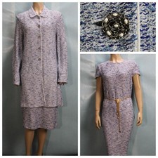 St. John Collection Blue Jacket Dress L Size 12 10 2pc Suit Multicolor Pockets