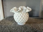 Fenton Hobnail Milk Glass Double Crimped Ruffled Vase, Vintage, 5 Inches