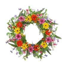 22 Inch Artificial Spring Summer Wreaths for Front Door Flower Wreath Daisy