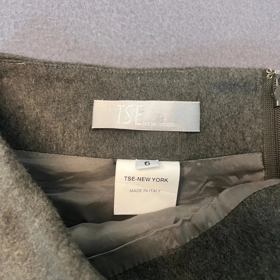 TSE New York 女式 6 码羊绒铅笔裙缎面下摆橄榄绿色 Cupro 有衬里 — 第 3/4 张图片