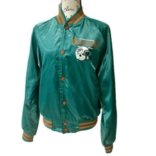 Y2K 90’sCHALK LINE NFL MIAMI DOLPHINS JACKET SATIN TEAL/ORANGE Sz L ICONIC