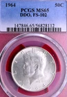 PCGS MS-65! 1964 DDO FS-102 DOUBLED DIE KENNEDY HALF