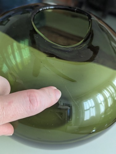 Vtg Green DROP VASE Mid Century Modern Sculptural Holmegaard Style Irregular Art - Picture 12 of 23