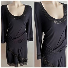 SÃO PAULO Black Sequin Asymmetrical Hem Knit Dress – Scoop Neck – Size 8