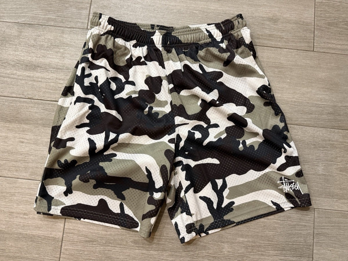 Men's Stussy Basic Mesh Shorts 112335 Snow Camo Size L Large New