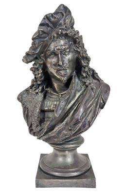Antique FRENCH 19th C Silver Plated BRONZE BUST - REMBRANDT by CARRIER-BELLEUSE