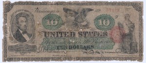 1862 Ten Dollar Legal Tender First Obligation Large Size Note $10 Bill F-93
