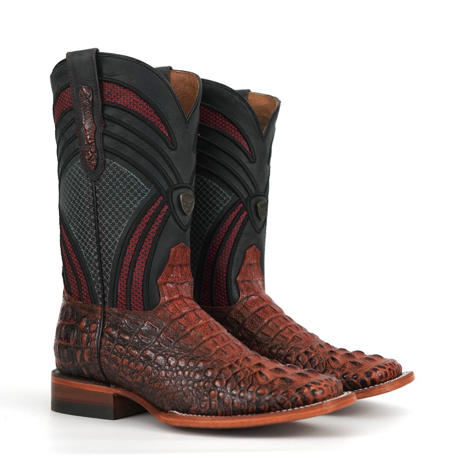 MEN'S ALLIGATOR PRINT NECK WESTERN STYLE RANCH COWBOY BOOTS SQUARE TOE ...