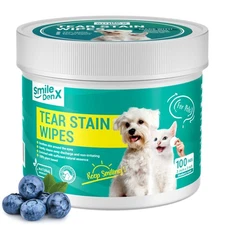 SmileDenX Dog & Cat Eye Wipes - Gentle Pet Eye Cleaner, 100 Count, Blueberry Sce