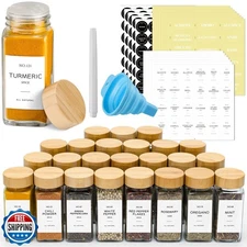 NETANY 24 Pcs Glass Spice Jars with Bamboo Lids, 4 oz Glass Jars with Minimal