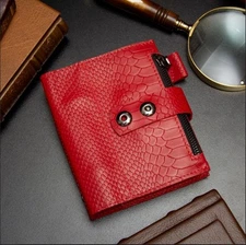 Red leather notebook cover A7 6 rings mini wallet, Mini Planner Binder.