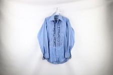Vintage 60s Streetwear Mens 14.5 33 Gothic Ruffled Tuxedo Button Shirt Blue USA