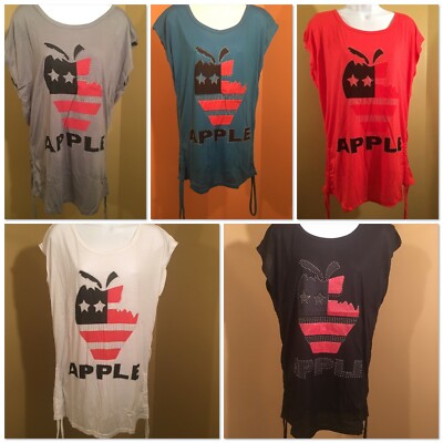 iDOLO Flag Apple long Shirts short sleeves women's Size options Colors More insi
