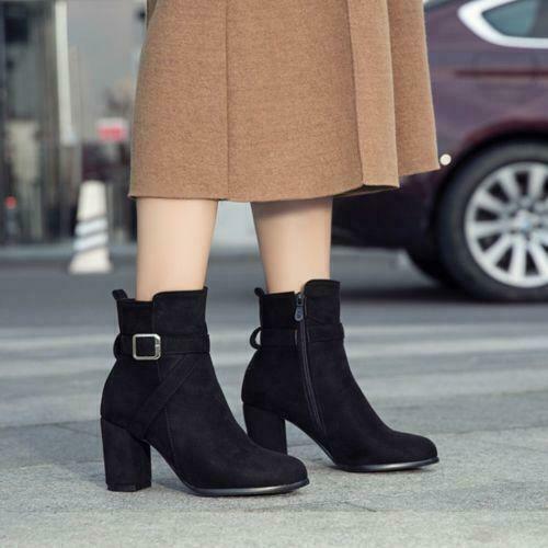 Oferta Mujeres Botas al tobillo Informales de Gamuza Sintética Bloque Tacón Alto con Cremallera Lateral Talla Grande - Imagen 5 de 6