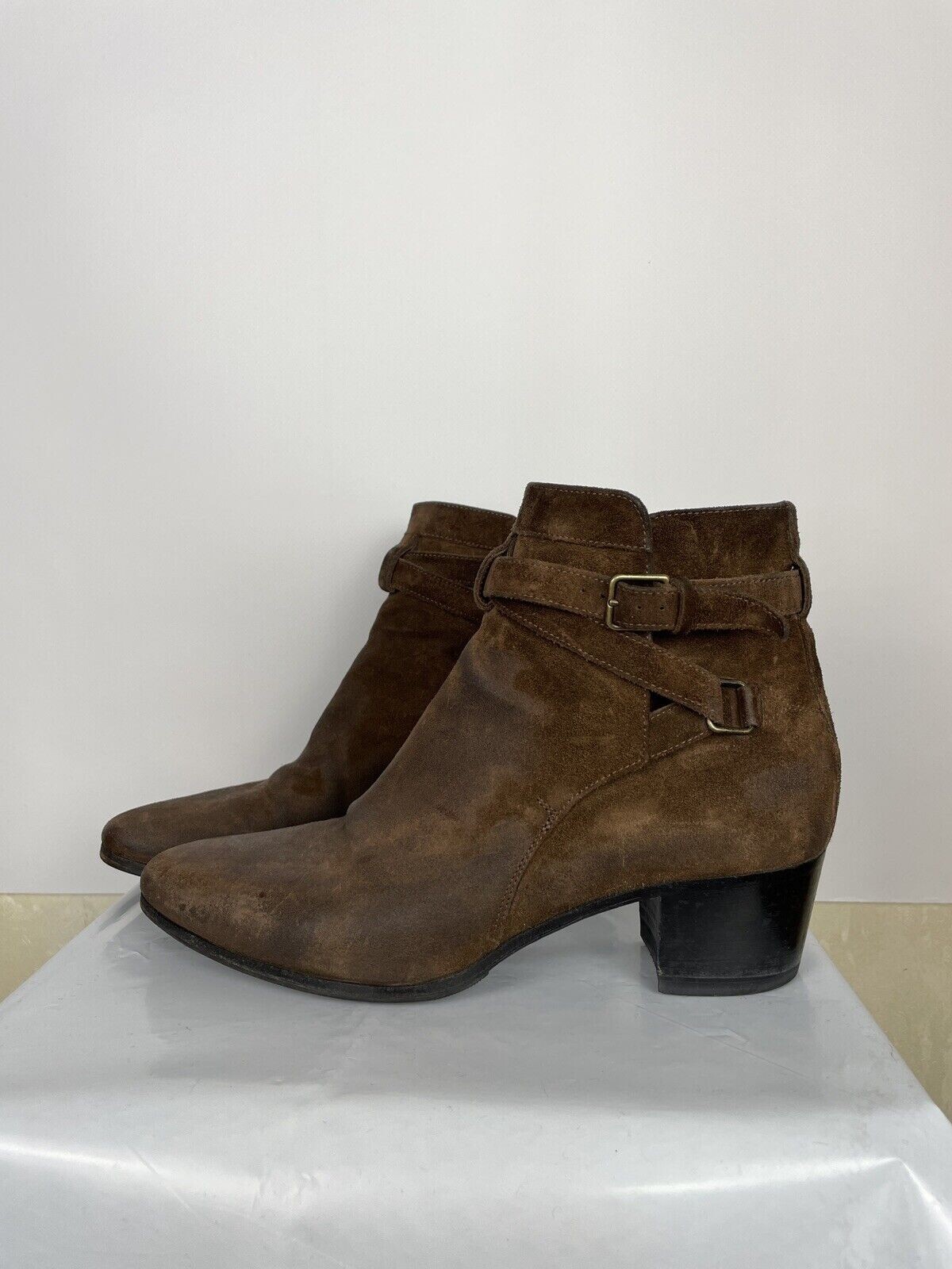 Stivaletti Saint Laurent donna marrone pelle scamosciata nero Jodhpur 38 5