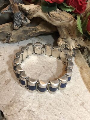 5. Vintage J. GOMES TAXCO 970 Sterling Blue Lapis Bracelet 7'', 56.5g Mexico